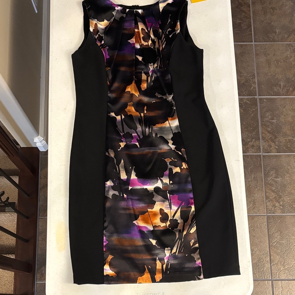 London Style Black and Purple Floral Midi Dress
